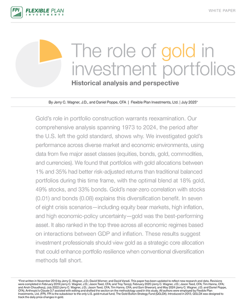 The Role of Gold in Investment Portfolios 2025 white paper cover